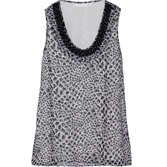 DVF Ade Beaded-Neckline Silk Print Top, Black - Picture 1 of 3